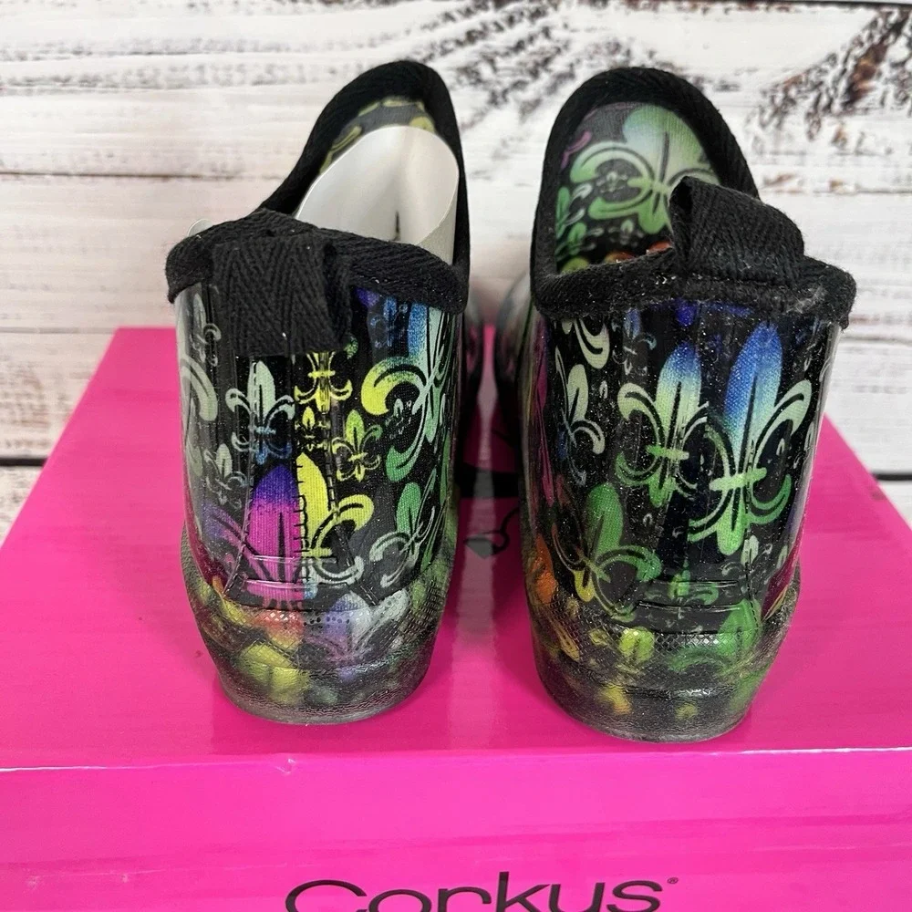 Corky's Stormy Rain Bootie Women's 7 Fleur-De-Lis Garden House Shoes Comfort